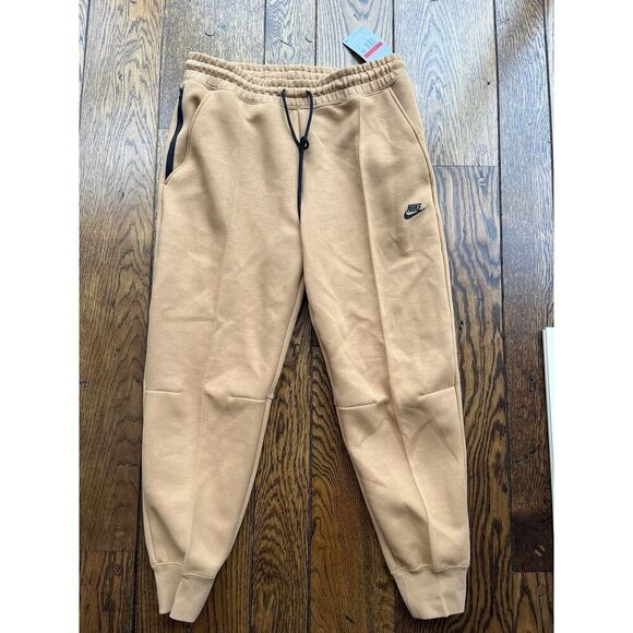 Nike Tech Fleece Joggers Size Large Womens Mid Rise Sportswear Flax Brown $120 - Picture 1 of 6